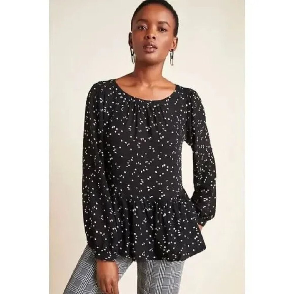 Anthropologie Maeve Black White Dot Print Cheyenne Top